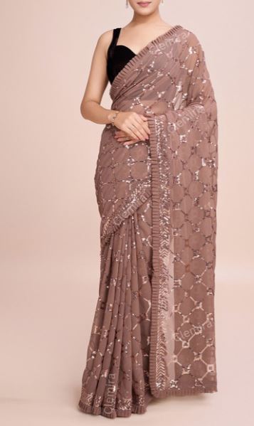 Light brown sequins saree